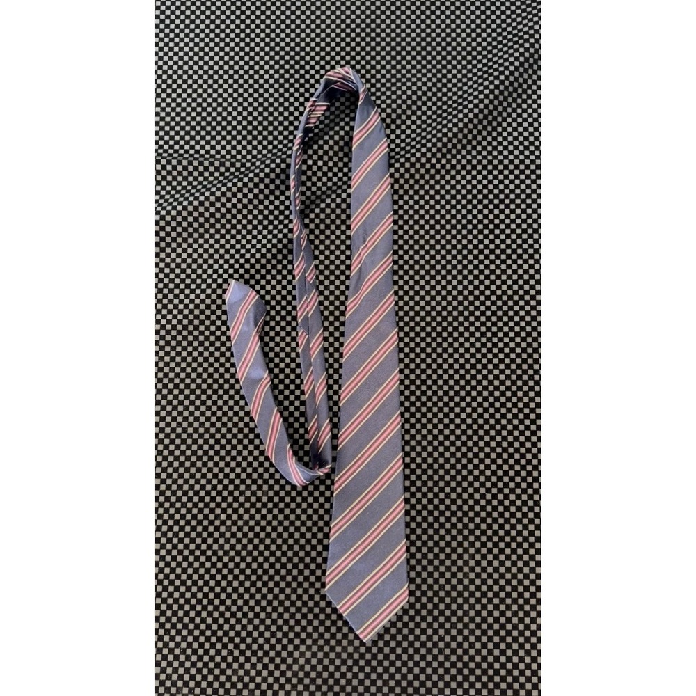 Christian Dior Monsieur Navy‎ Blue Red Striped Silk Tie Vintage Mens Necktie